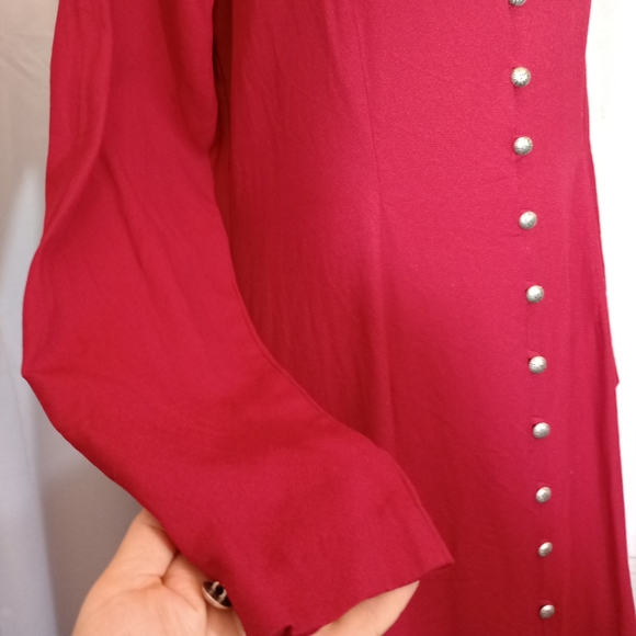 Christie & Jill Vintage Maxi, Dress, Red ButtonUp, V-Neck, Long Sleeve, 10 - Picture 7 of 15